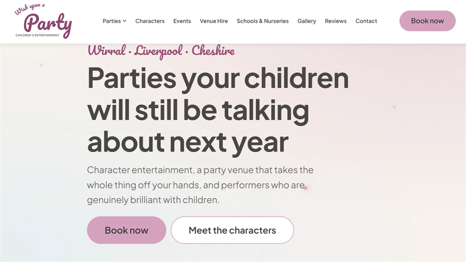 Wish upon a Party homepage preview